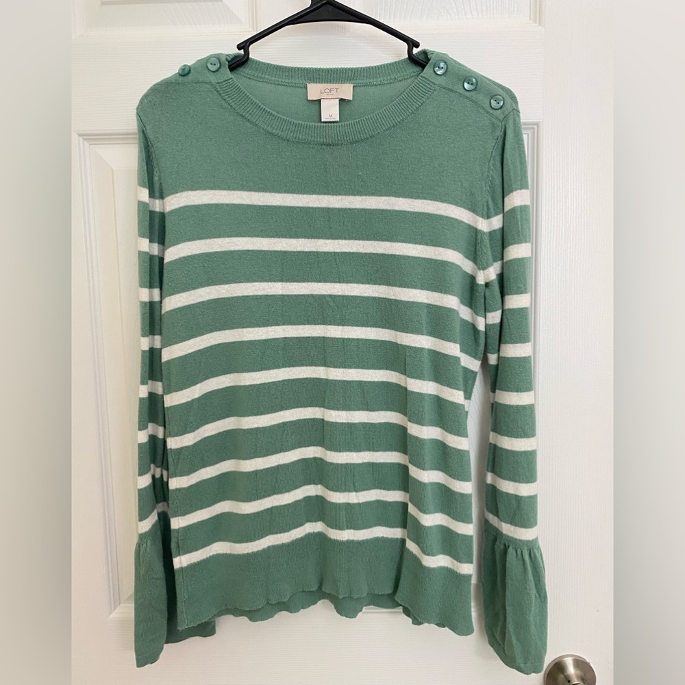 Loft women’s sweater- full sleeve - green and white